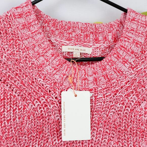 Skies are Blue NEW Red White Marled Heathered Knit Crewneck Sweater Large - Picture 4 of 4